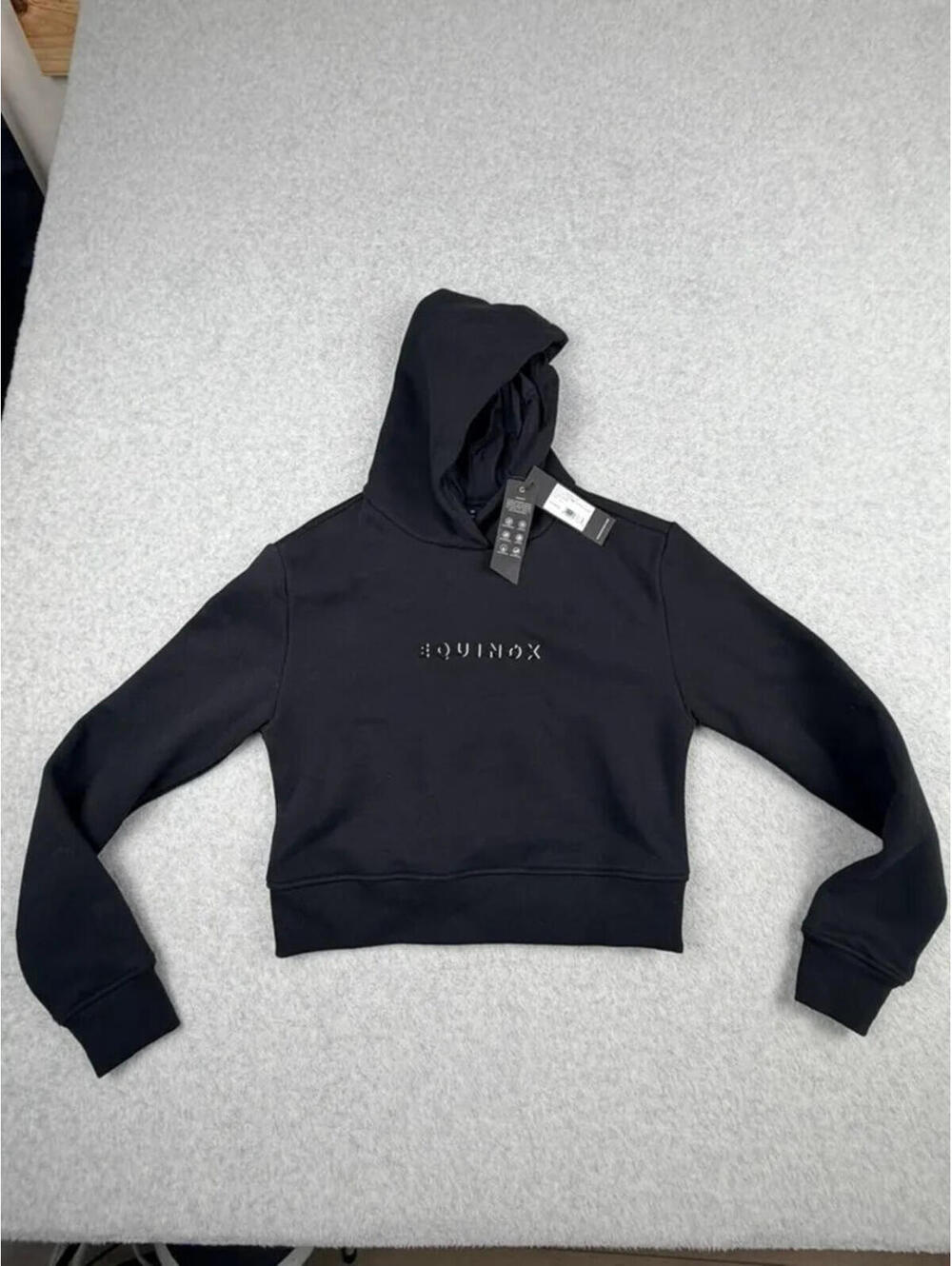 Equinox Womens Cropped Hoodie XS Black EQXTEQ Gold Infused NWT Sweatshirt